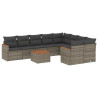 10 pcs conjunto sofás de jardim c/ almofadões vime PE cinzento 2