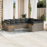10 pcs conjunto sofás de jardim c/ almofadões vime PE cinzento 1