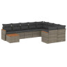 10 pcs conjunto sofás de jardim c/ almofadões vime PE cinzento 2