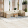 11 pcs conjunto sofás de jardim c/ almofadões vime PE bege 1
