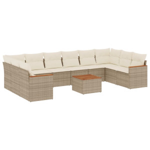 11 pcs conjunto sofás de jardim c/ almofadões vime PE bege H