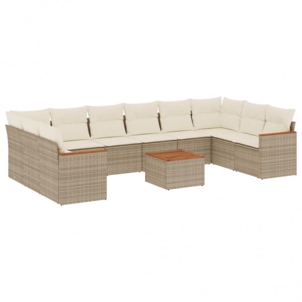 Set de sofás de jardín 11pzas con cojines ratán sintético beige M 2