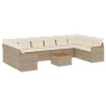11 pcs conjunto sofás de jardim c/ almofadões vime PE bege 2