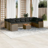 11 pcs conjunto sofás de jardim c/ almofadões vime PE cinzento 1