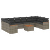 11 pcs conjunto sofás de jardim c/ almofadões vime PE cinzento 2
