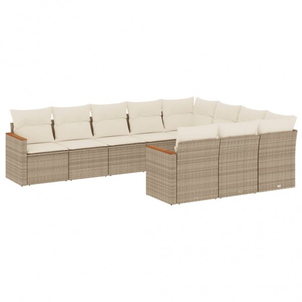 Juego de sofás jardín con cojines beige 10 pzas ratán sintético M 2
