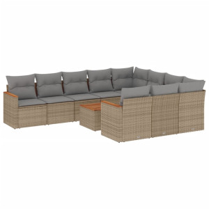 11 pcs conj. sofás jardim c/ almofadões vime PE bege misturado H