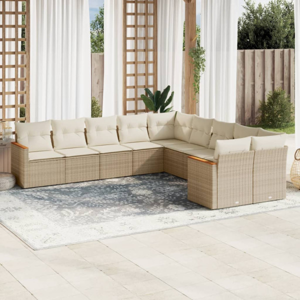10 pcs conjunto de sofás p/ jardim com almofadões vime PE bege D