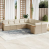 10 pcs conjunto de sofás p/ jardim com almofadões vime PE bege 1