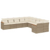 10 pcs conjunto de sofás p/ jardim com almofadões vime PE bege 2