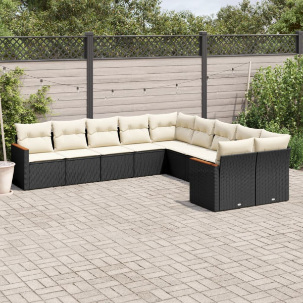 10 pcs conjunto sofás de jardim c/ almofadões vime PE preto D