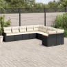 10 pcs conjunto sofás de jardim c/ almofadões vime PE preto 1