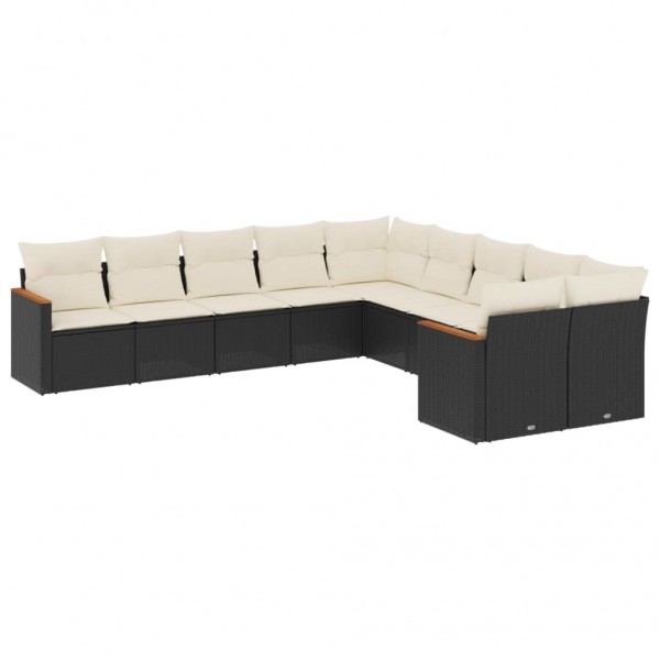 Set de sofás de jardín 10 pzas cojines ratán sintético negro M 2
