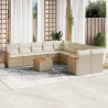 11 pcs conjunto sofás de jardim c/ almofadões vime PE bege 1