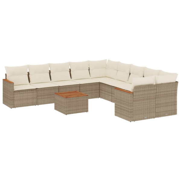11 pcs conjunto sofás de jardim c/ almofadões vime PE bege M 2