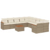 11 pcs conjunto sofás de jardim c/ almofadões vime PE bege 2