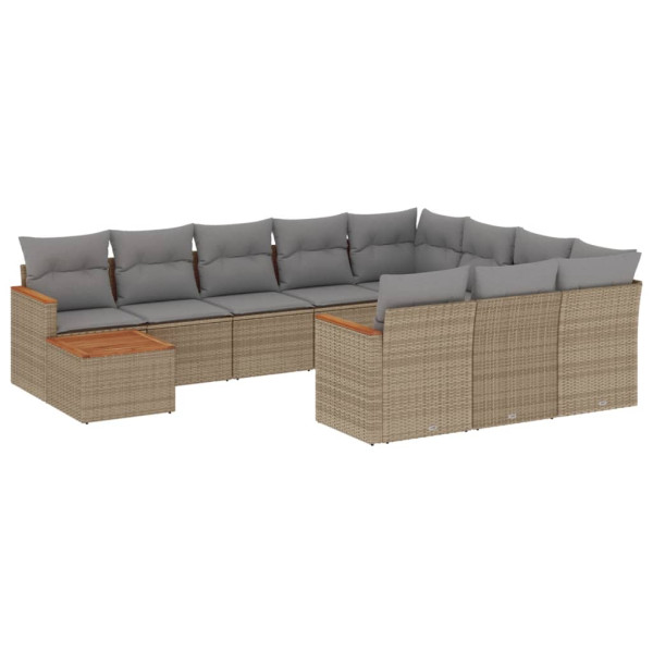 Juego de sofás jardín con cojines beige mezcla 11 pzas ratán PE M 2