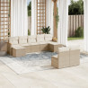 9 pcs conjunto de sofás p/ jardim com almofadões vime PE bege 1
