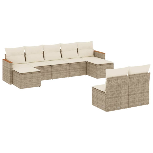 Set de sofás de jardín 9 pzas con cojines ratán sintético beige M 2