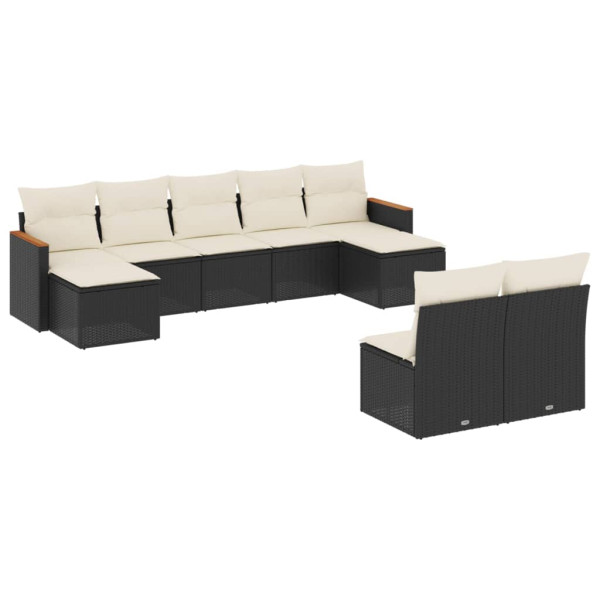 9 pcs conjunto de sofás p/ jardim c/ almofadões vime PE preto M 2