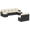 9 pcs conjunto de sofás p/ jardim c/ almofadões vime PE preto 2