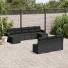 10 pcs conjunto sofás de jardim c/ almofadões vime PE preto 1