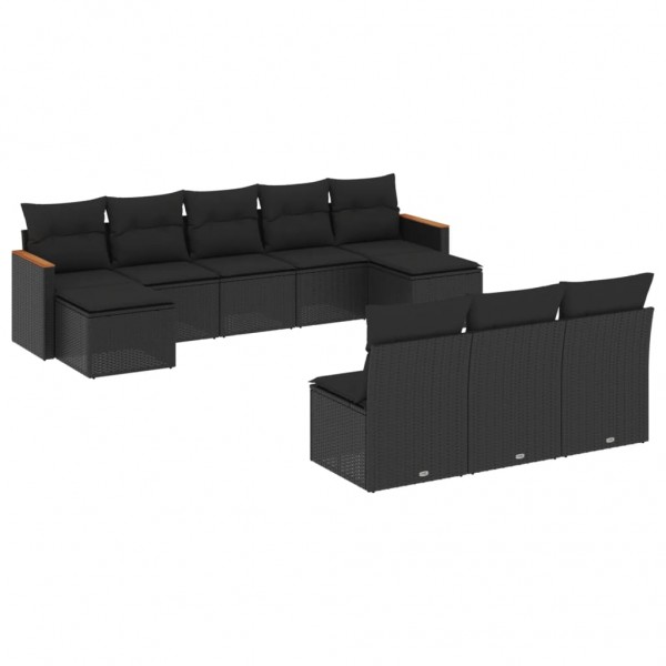 Set de sofás de jardín 10 pzas cojines ratán sintético negro M 2