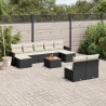 10 pcs conjunto sofás de jardim c/ almofadões vime PE preto 1