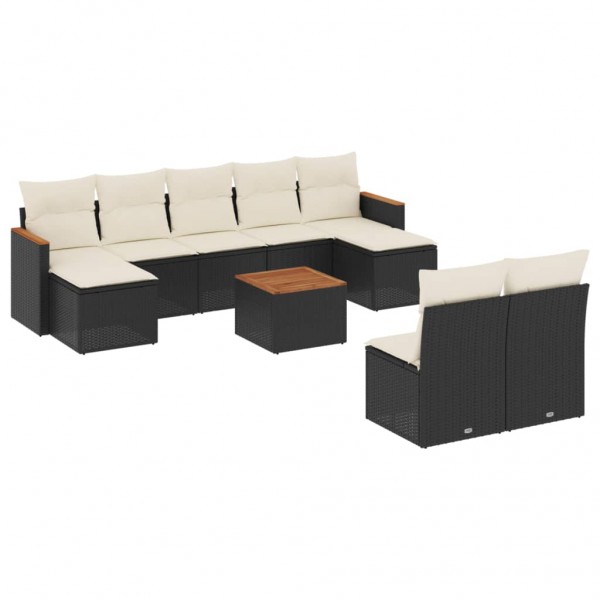 Set de sofás de jardín 10 pzas cojines ratán sintético negro M 2
