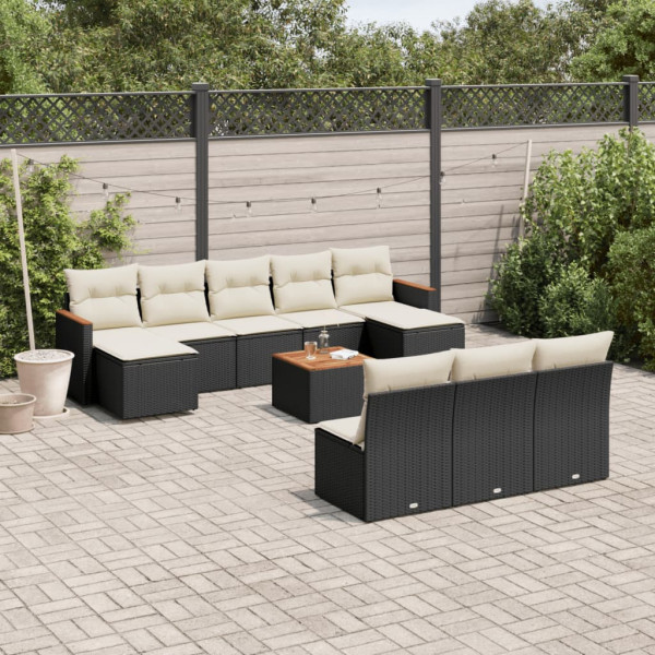 11 pcs conjunto sofás de jardim c/ almofadões vime PE preto D