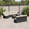 11 pcs conjunto sofás de jardim c/ almofadões vime PE preto 1
