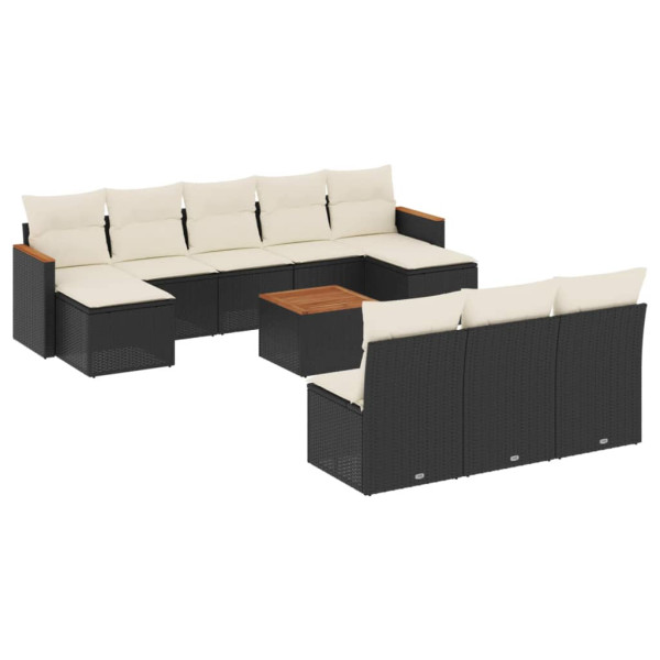 11 pcs conjunto sofás de jardim c/ almofadões vime PE preto M 2