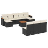 11 pcs conjunto sofás de jardim c/ almofadões vime PE preto 2