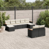9 pcs conjunto de sofás p/ jardim c/ almofadões vime PE preto 1