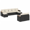 9 pcs conjunto de sofás p/ jardim c/ almofadões vime PE preto 2