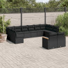 12 pcs conjunto de sofás de jardim c/ almofadões vime PE preto 1
