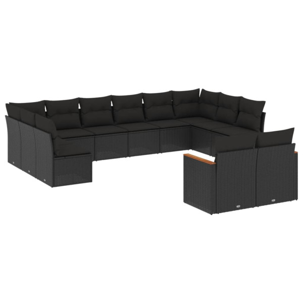 12 pcs conjunto de sofás de jardim c/ almofadões vime PE preto M 2