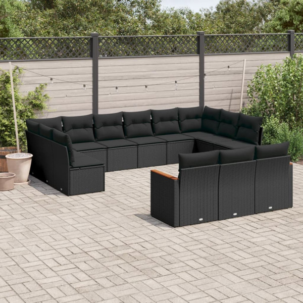 13 pcs conjunto de sofás de jardim com almofadões vime PE preto D