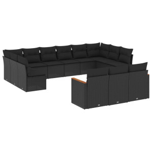 13 pcs conjunto de sofás de jardim com almofadões vime PE preto H