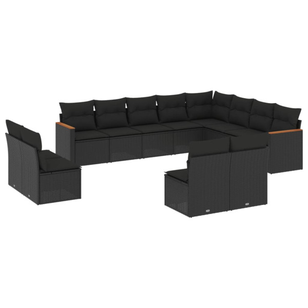 12 pcs conjunto de sofás de jardim c/ almofadões vime PE preto M 2