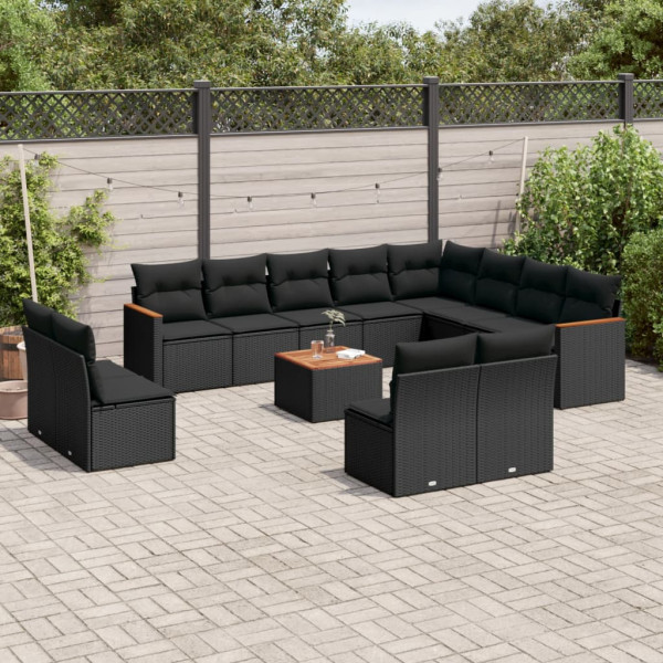 13 pcs conjunto de sofás de jardim com almofadões vime PE preto D