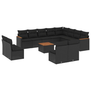 13 pcs conjunto de sofás de jardim com almofadões vime PE preto H