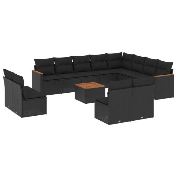 13 pcs conjunto de sofás de jardim com almofadões vime PE preto M 2