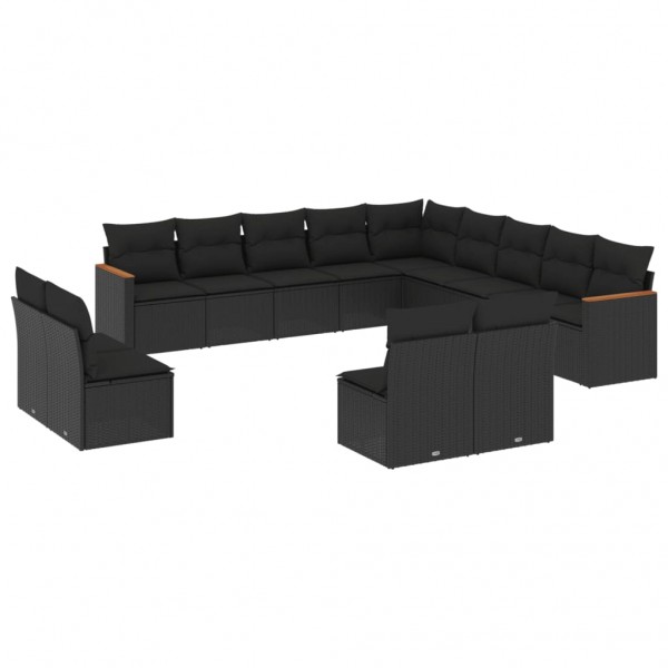 13 pcs conjunto de sofás de jardim com almofadões vime PE preto M 2