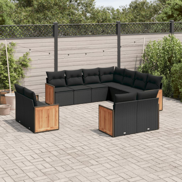 11 pcs conjunto sofás de jardim c/ almofadões vime PE preto D