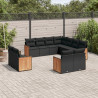 11 pcs conjunto sofás de jardim c/ almofadões vime PE preto 1