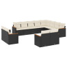 12 pcs conjunto de sofás de jardim c/ almofadões vime PE preto 2