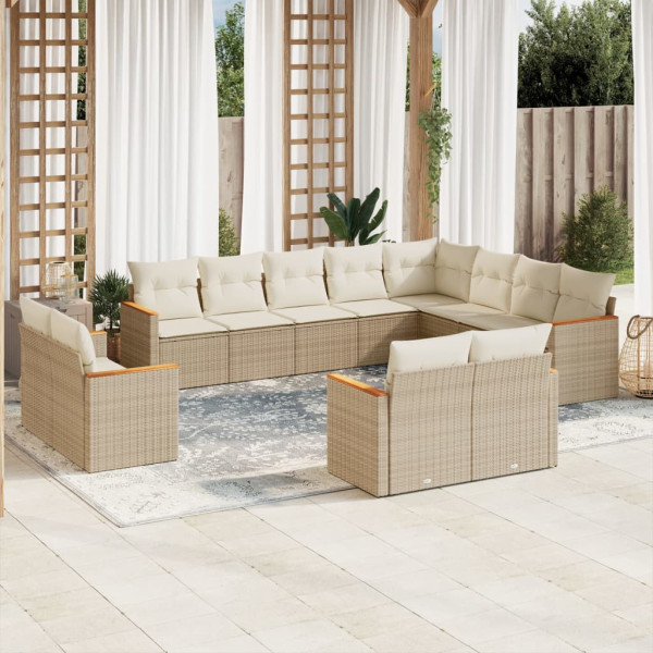 12 pcs conjunto de sofás p/ jardim com almofadões vime PE bege D