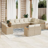 12 pcs conjunto de sofás p/ jardim com almofadões vime PE bege 1