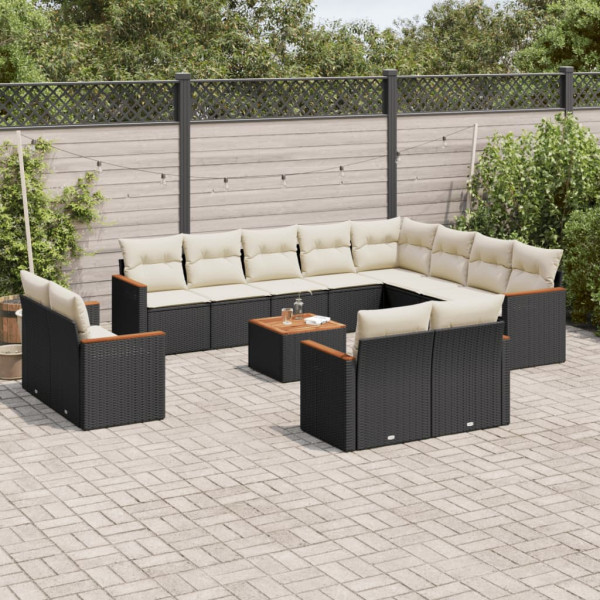 13 pcs conjunto de sofás de jardim com almofadões vime PE preto D